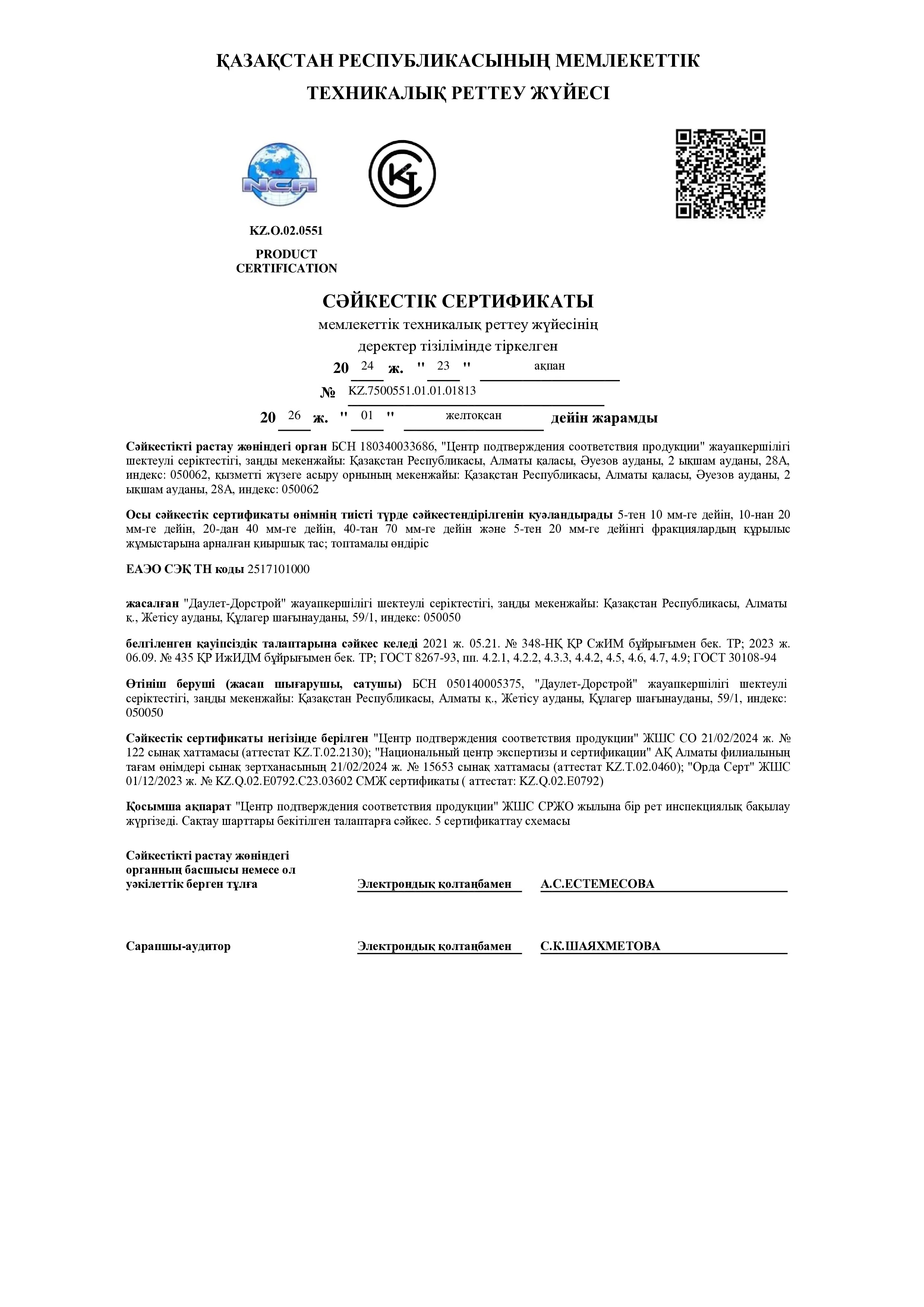 Сертификат щебня